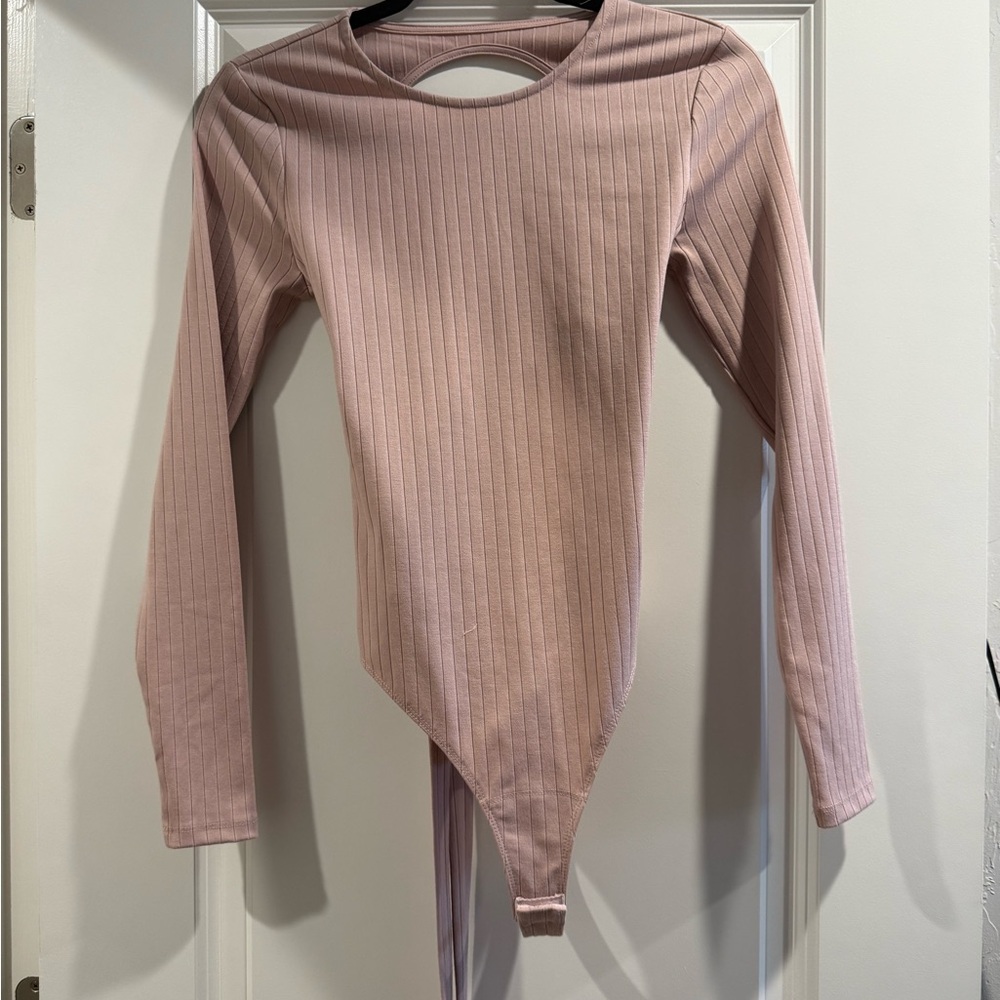 Ribbed Long Sleeve Pink Bodysuit